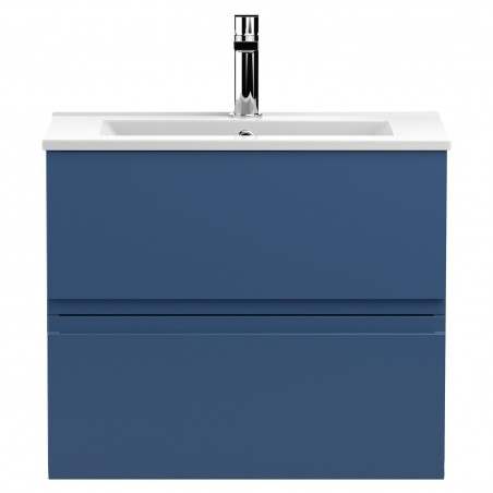 Urban Satin Blue 600mm (w) x 518mm (h) x 395mm (d) Wall Hung 2-Drawer Vanity Unit & Minimalist Ceramic Basin