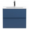 Urban Satin Blue 600mm (w) x 518mm (h) x 395mm (d) Wall Hung 2-Drawer Vanity Unit & Minimalist Ceramic Basin