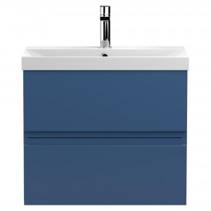 Urban Satin Blue 600mm (w) x 550mm (h) x 395mm (d) Wall Hung 2-Drawer Vanity Unit & Thin-Edge Ceramic Basin
