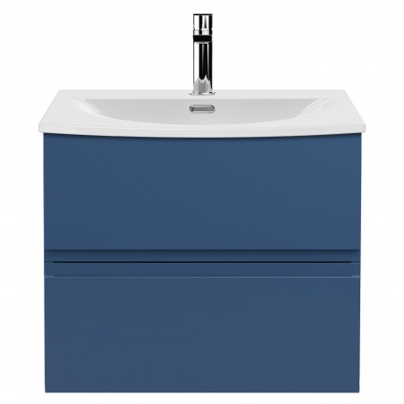 Urban Satin Blue 600mm (w) x 530mm (h) x 390mm (d) Wall Hung 2-Drawer Vanity Unit & Curved Ceramic Basin
