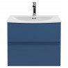 Urban Satin Blue 600mm (w) x 530mm (h) x 390mm (d) Wall Hung 2-Drawer Vanity Unit & Curved Ceramic Basin