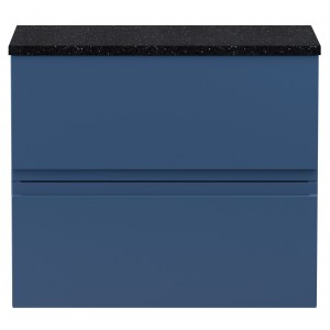Urban Satin Blue 600mm (w) x 522mm (h) x 390mm (d) Wall Hung 2-Drawer Vanity Unit & Sparkling Black Worktop