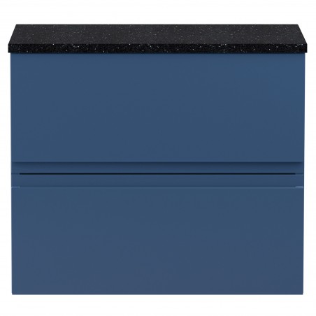 Urban Satin Blue 600mm (w) x 522mm (h) x 390mm (d) Wall Hung 2-Drawer Vanity Unit & Sparkling Black Worktop