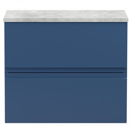 Urban Satin Blue 600mm (w) x 522mm (h) x 390mm (d) Wall Hung 2-Drawer Vanity Unit & Grey Worktop