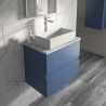 Urban Satin Blue 600mm (w) x 522mm (h) x 390mm (d) Wall Hung 2-Drawer Vanity Unit & Grey Worktop - Insitu