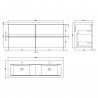 Urban Satin Blue 1200mm Wall Hung 4 Drawer Vanity & Double Ceramic Basin - Technical Drawing