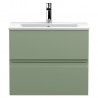 Urban Satin Green 600mm Wall Hung 2 Drawer Unit & Minimalist Ceramic Basin