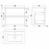 Urban Satin Green 600mm Wall Hung 2 Drawer Unit & Minimalist Ceramic Basin - Technical Drawing