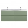 Urban Satin Green 1200mm Wall Hung 4 Drawer Vanity & Double Ceramic Basin