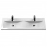 Urban Satin Green 1200mm Wall Hung 4 Drawer Vanity & Double Ceramic Basin - Insitu