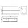 Urban Satin Green 1200mm Wall Hung 4 Drawer Vanity & Double Ceramic Basin - Technical Drawing