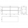 Urban Satin Green 1200mm Wall Hung 4 Drawer Unit & Worktop - Technical Drawing