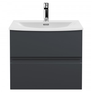 Urban Wall Hung 2-Drawer Vanity Unit with Curved Ceramic Basin 600mm Wide - Soft Black