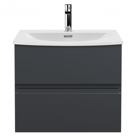 Urban Wall Hung 2-Drawer Vanity Unit with Curved Ceramic Basin 600mm Wide - Soft Black