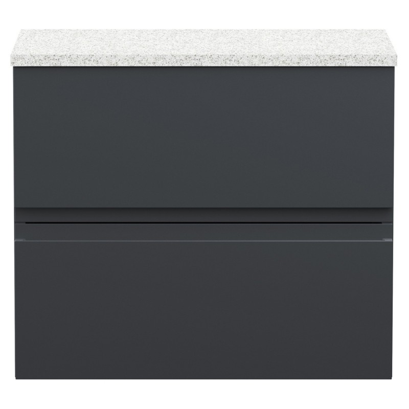 Urban Wall Hung 2-Drawer Vanity Unit with White Sparkle Laminate Worktop 600mm Wide - Soft Black