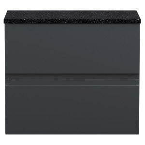 Urban Wall Hung 2-Drawer Vanity Unit with Black Sparkle Laminate Worktop 600mm Wide - Soft Black