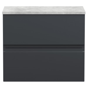 Urban Wall Hung 2-Drawer Vanity Unit with Bellato Grey Laminate Worktop 600mm Wide - Soft Black