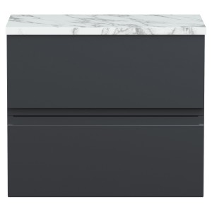 Urban 600mm Wall Hung 2 Drawer Unit With Carrera Marble Laminate Worktop - Soft Black
