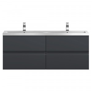 Urban Wall Hung 4-Drawer Vanity Unit with Double Ceramic Basin 1200mm Wide - Soft Black