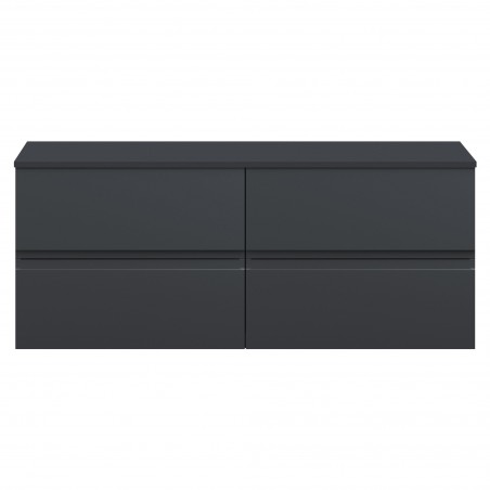 Urban Wall Hung 4-Drawer Vanity Unit with Colour Matching Laminate Worktop 1200mm Wide - Soft Black