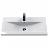 Urban Satin White 800mm (w) x 850mm (h) x 390mm (d) Floor Standing 2-Door Vanity Unit & Mid-Edge Ceramic Basin - Insitu