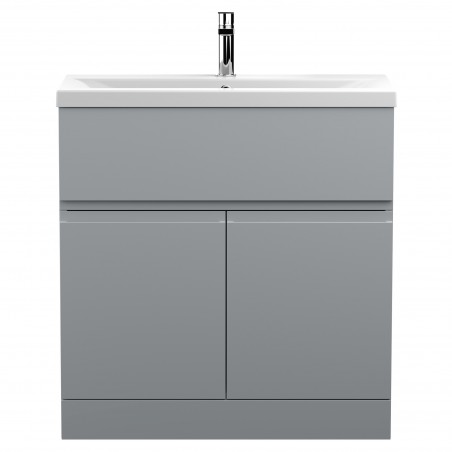 Urban Satin Grey 800mm (w) x 850mm (h) x 390mm (d) Floor Standing 2-Door Vanity Unit & Mid-Edge Ceramic Basin