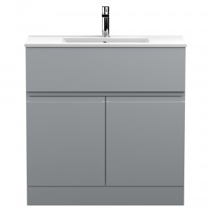 Urban Satin Grey 800mm (w) x 828mm (h) x 395mm (d) Floor Standing 2-Door Vanity Unit & Minimalist Ceramic Basin