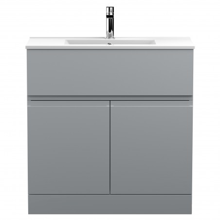 Urban Satin Grey 800mm (w) x 828mm (h) x 395mm (d) Floor Standing 2-Door Vanity Unit & Minimalist Ceramic Basin