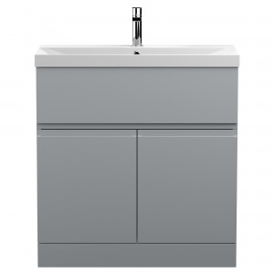 Urban Satin Grey 800mm (w) x 860mm (h) x 395mm (d) Floor Standing 2-Door Vanity Unit & Thin-Edge Ceramic Basin