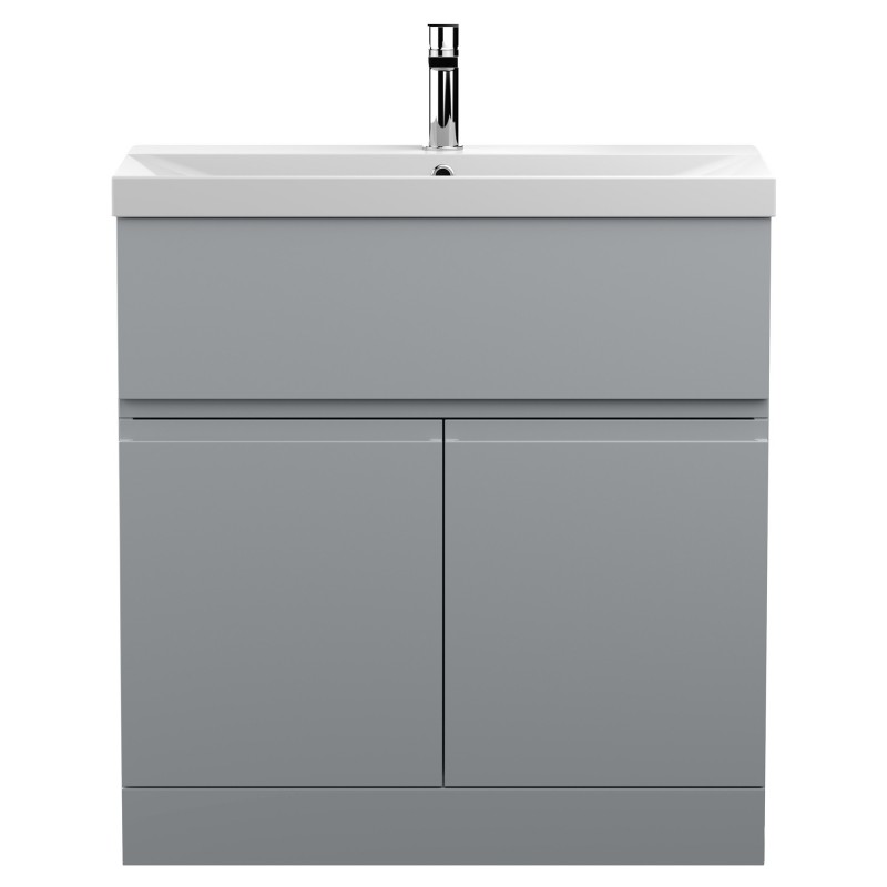 Urban Satin Grey 800mm (w) x 860mm (h) x 395mm (d) Floor Standing 2-Door Vanity Unit & Thin-Edge Ceramic Basin