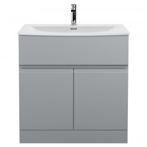 Urban Satin Grey 800mm (w) x 860mm (h) x 390mm (d) Floor Standing 2-Door Vanity Unit & Curved Ceramic Basin