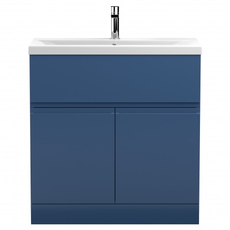 Urban Satin Blue 800mm (w) x 850mm (h) x 390mm (d) Floor Standing 2-Door Vanity Unit & Mid-Edge Ceramic Basin