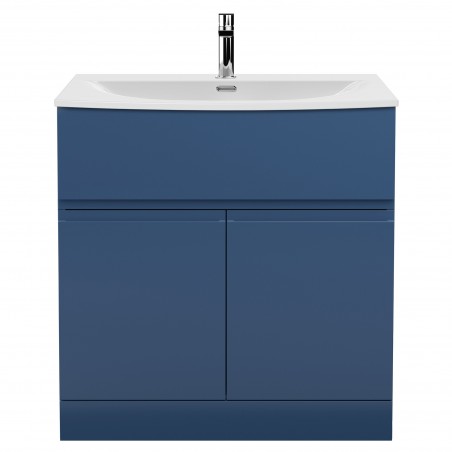 Urban Satin Blue 800mm (w) x 860mm (h) x 390mm (d) Floor Standing 2-Door Vanity Unit & Curved Ceramic Basin