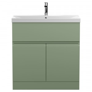 Urban Satin Green 800mm Freestanding 2 Door & Drawer Unit & Thin-Edge Ceramic Basin