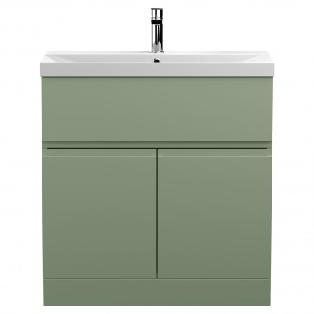 Urban Satin Green 800mm Freestanding 2 Door & Drawer Unit & Thin-Edge Ceramic Basin