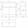 Urban Satin Green 800mm Freestanding 2 Door & Drawer Unit & Thin-Edge Ceramic Basin - Technical Drawing