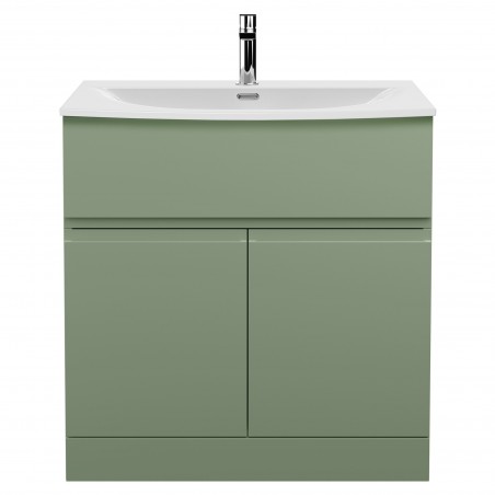Urban Satin Green 800mm Freestanding 2 Door & Drawer Unit & Curved Ceramic Basin