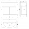 Urban Satin Green 800mm Freestanding 2 Door & Drawer Unit & Curved Ceramic Basin - Technical Drawing