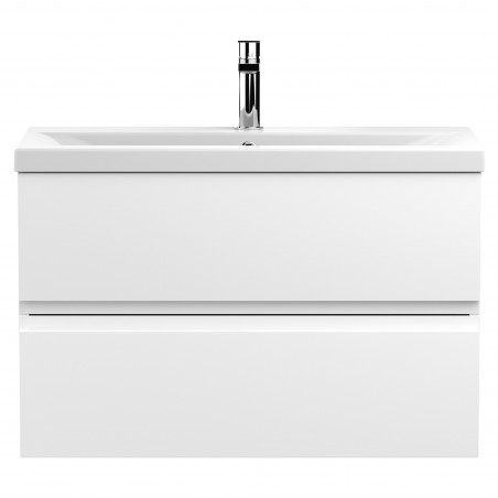 Urban Satin White 800mm (w) x 540mm (h) x 395mm (d) Wall Hung 2-Drawer Vanity Unit & Mid-Edge Ceramic Basin