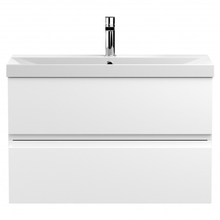 Urban Satin White 800mm (w) x 550mm (h) x 395mm (d) Wall Hung 2-Drawer Vanity Unit & Thin-Edge Ceramic Basin