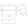 Urban Satin White 800mm (w) x 550mm (h) x 395mm (d) Wall Hung Vanity Unit & Thin-Edge Ceramic Basin - Technical Drawing