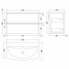 Urban Satin White 800mm (w) x 550mm (h) x 390mm (d) Wall Hung 2-Drawer Vanity Unit & Curved Ceramic Basin - Technical Drawing