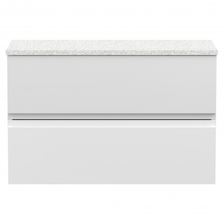 Urban Satin White 800mm (w) x 522mm (h) x 390mm (d) Wall Hung 2-Drawer Vanity Unit & Sparkling White Worktop