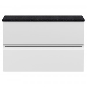 Urban Satin White 800mm (w) x 522mm (h) x 390mm (d) Wall Hung 2-Drawer Vanity Unit & Sparkling Black Worktop