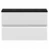 Urban Satin White 800mm (w) x 522mm (h) x 390mm (d) Wall Hung 2-Drawer Vanity Unit & Sparkling Black Worktop