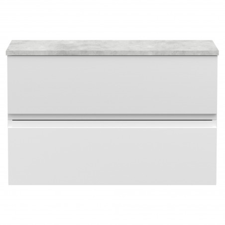 Urban Satin White 800mm (w) x 522mm (h) x 390mm (d) Wall Hung 2-Drawer Vanity Unit & Grey Worktop