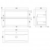 Urban Satin Grey 800mm (w) Wall Hung 2-Drawer Vanity Unit & Mid-Edge Ceramic Basin - Technical Drawing