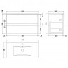 Urban Satin Grey 800mm (w) Wall Hung 2-Drawer Vanity Unit & Minimalist Ceramic Basin - Technical Drawing