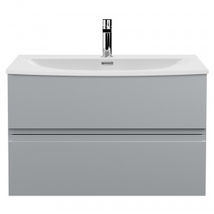 Urban Satin Grey 800mm (w) x 550mm (h) x 390mm (d) Wall Hung 2-Drawer Vanity Unit & Curved Ceramic Basin