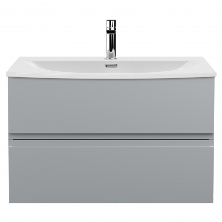 Urban Satin Grey 800mm (w) x 550mm (h) x 390mm (d) Wall Hung 2-Drawer Vanity Unit & Curved Ceramic Basin